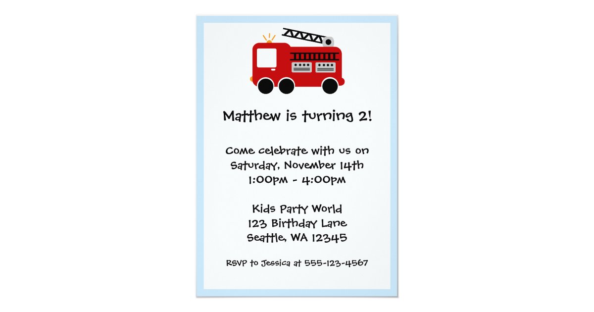 Red Fire Truck Blue Border Birthday Boy Invitation | Zazzle.com