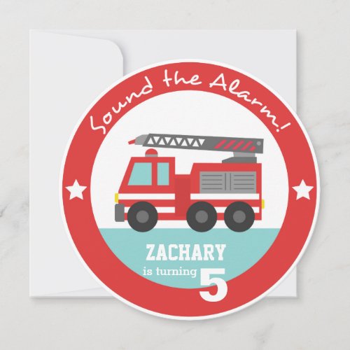 Red Fire Truck Boy Birthday Party Circle Invitation