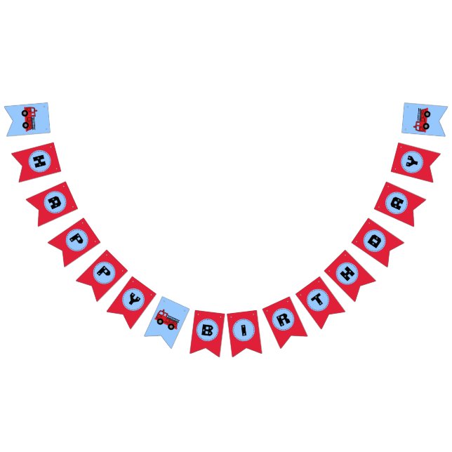 Red Fire Truck Boy's Birthday Party Bunting Flags (All)