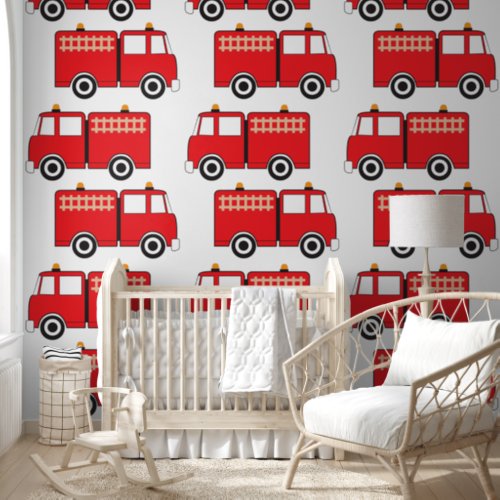 Red Fire Truck Boys Nursery Bedroom Wallpaper