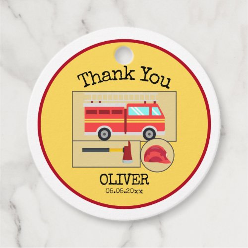 Red Fire Truck  Boys Themed Birthday Favor Tags
