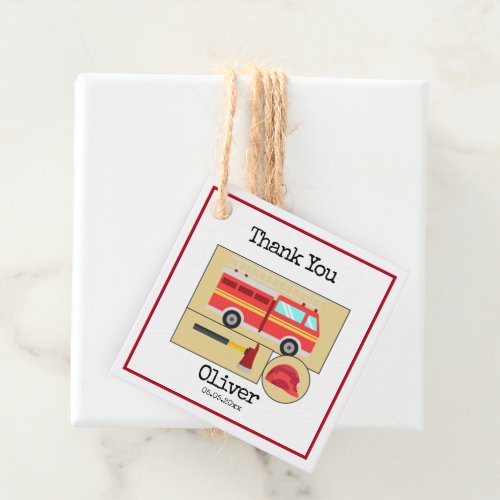 Red Fire Truck  Boys Themed Birthday Favor Tags