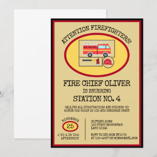 Red Fire Truck Boys Themed Birthday Invitation