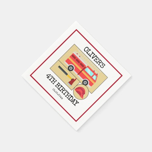 Red Fire Truck  Boys Themed Birthday Napkins