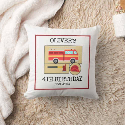 Red Fire Truck  Boys Themed Birthday  Throw Pillow