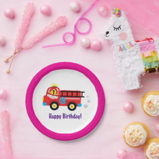 Red Fire Truck Engine Firefighter Rescue Design Paper Plates