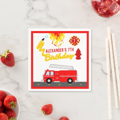 Red Fire Truck Firefighter Birthday Party Napkins | Zazzle