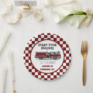 Red Fire Truck Fireman Boys Birthday Thank You Car Paper Plates