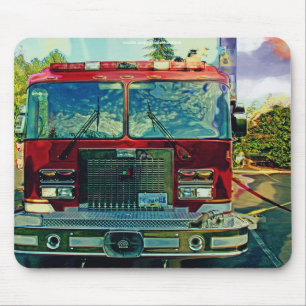 Red Fire Truck Fireman's Art Gift Mouse Pad