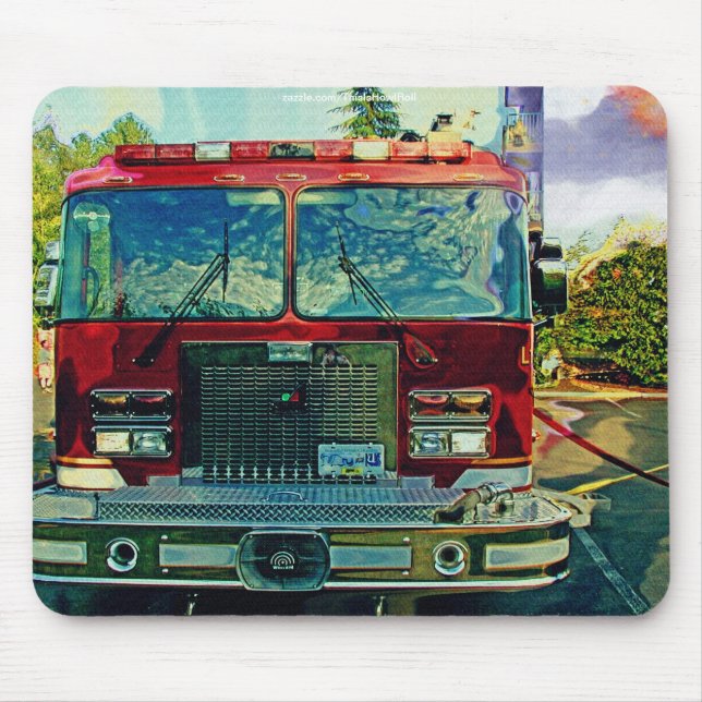Red Fire Truck Fireman's Art Gift Mouse Pad (Front)
