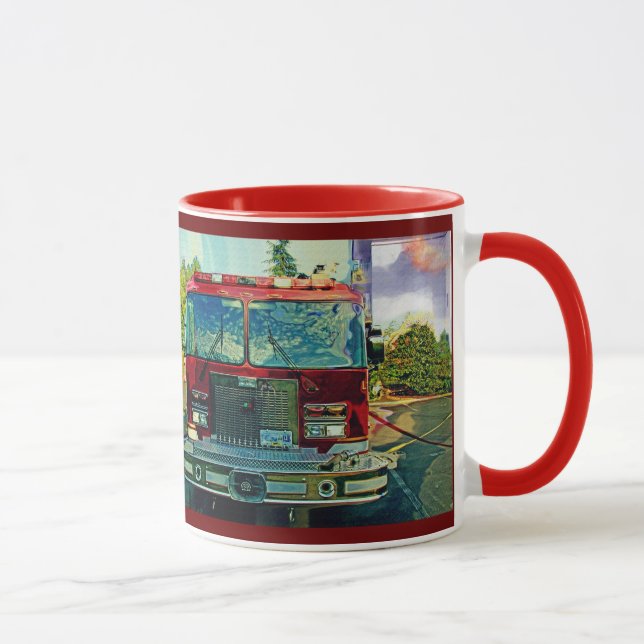 Red Fire Truck Fireman's Drinking Mug (Right)