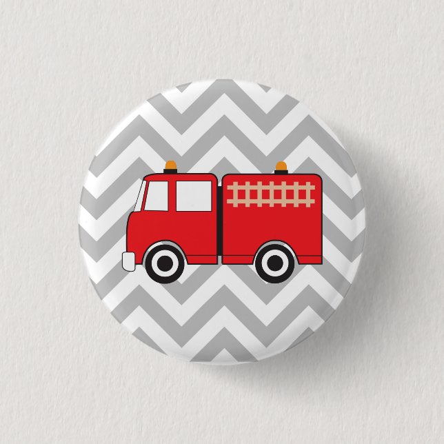 Red Fire Truck Geometric Stripes Pattern Button (Front)