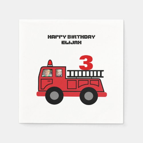 Red Fire Truck Kids Birthday Party Napkins