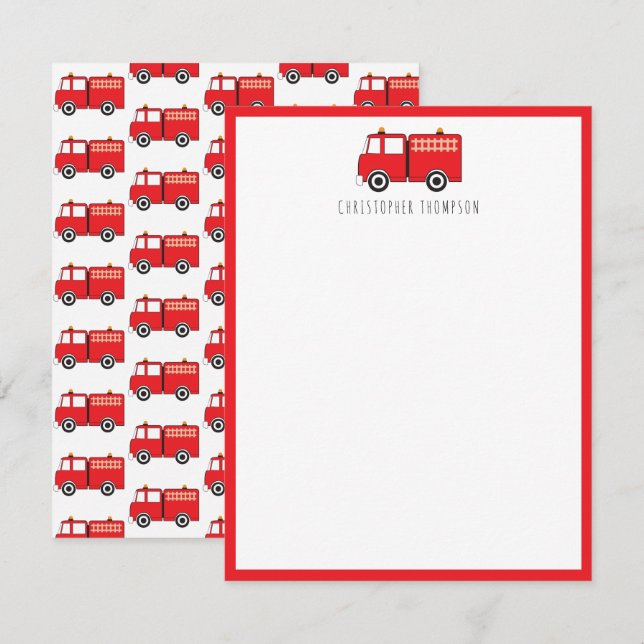 Red Fire Truck Kids Children's personalized  Note Card (Front/Back)