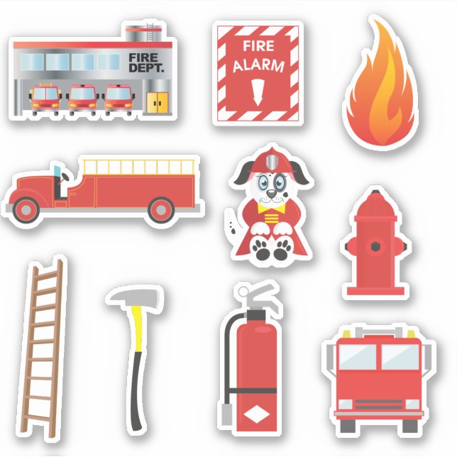 Red Fire Truck Kids Educational Sticker (Front)