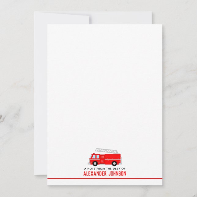 Red Fire Truck Kids Note Card (Front)