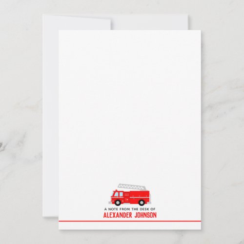 Red Fire Truck Kids Note Card