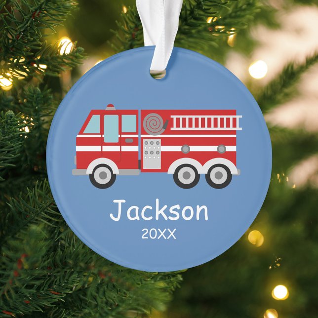 Red Fire Truck Kids Personalized Christmas Ornament (Creator Uploaded)