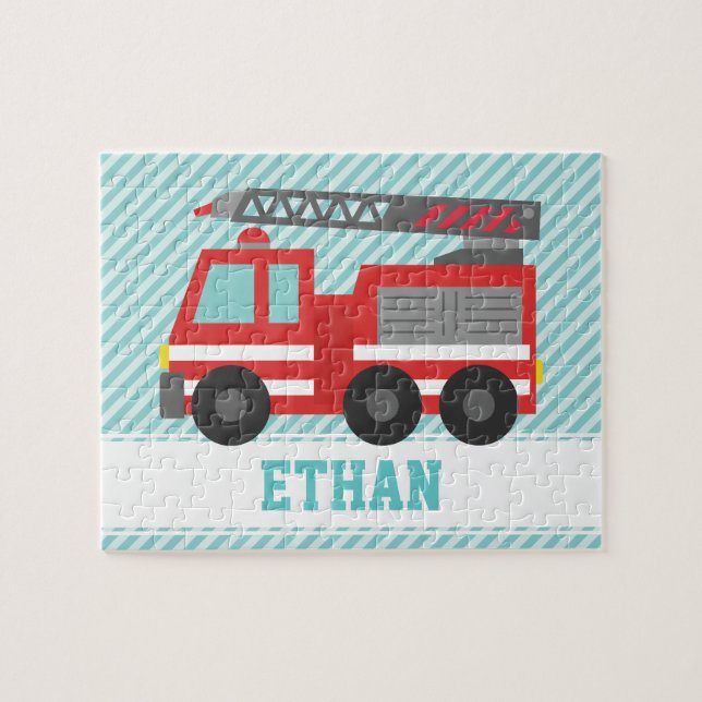 Red Fire Truck Kids Personalized Jigsaw Puzzle (Horizontal)
