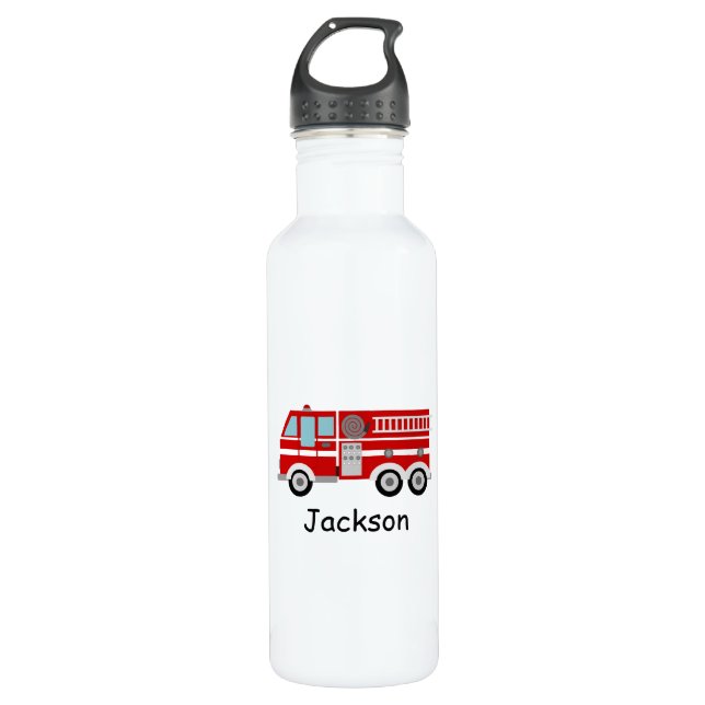 Red Fire Truck Kids Personalized Stainless Steel Water Bottle (Front)