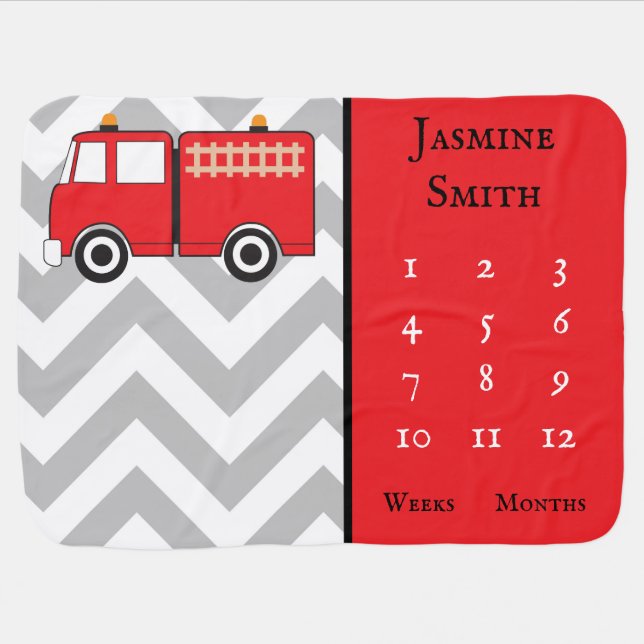 Red Fire Truck Milestone Baby Blanket (Horizontal)