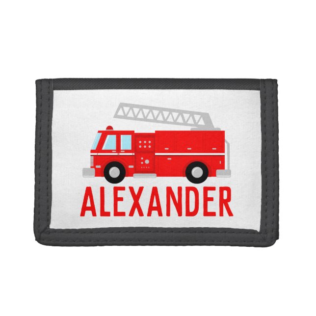 Red Fire Truck Name Trifold Wallet (Front)