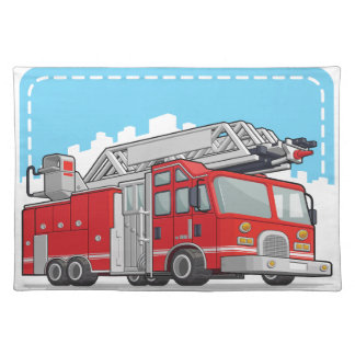 Red Fire Truck or Fire Engine Cloth Placemat