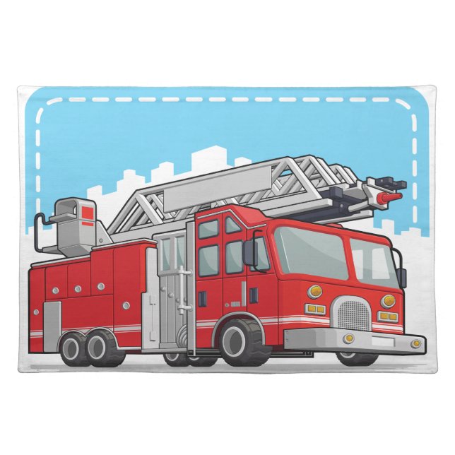 Red Fire Truck or Fire Engine Cloth Placemat (Front)