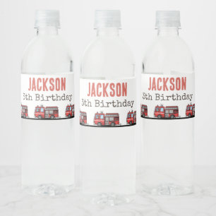 Red Fire Truck Party Décor Custom Kids Birthday Water Bottle Label