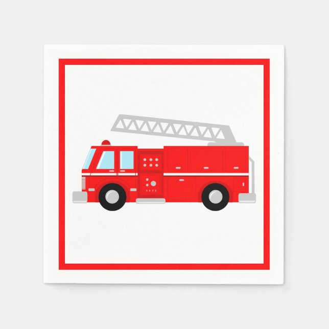 Red Fire Truck Party Napkins (Front)