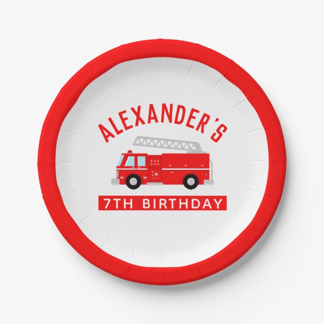 Red Fire Truck Party Paper Plates (Front)