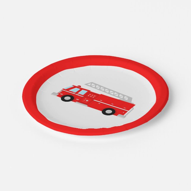 Red Fire Truck Party Paper Plates (Angled)
