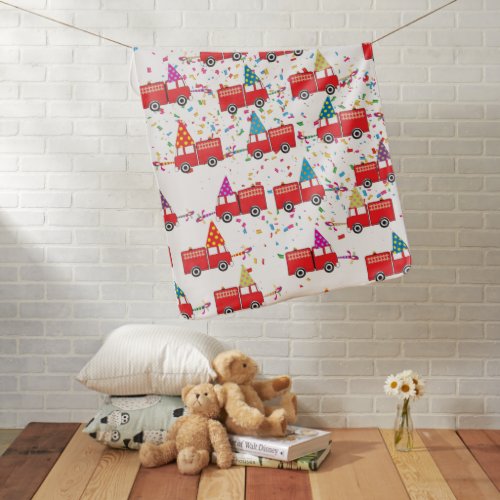 Red Fire Truck Party Pattern   Baby Blanket