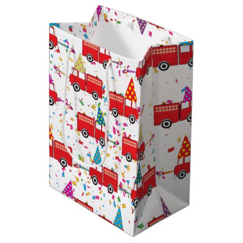 Red Fire Truck Party Pattern Medium Gift Bag