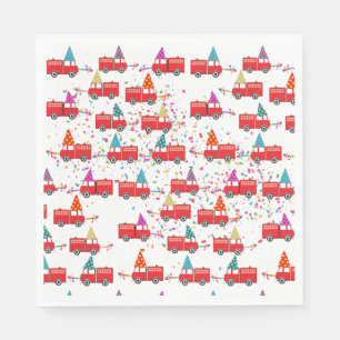 Red Fire Truck Party Pattern Napkins