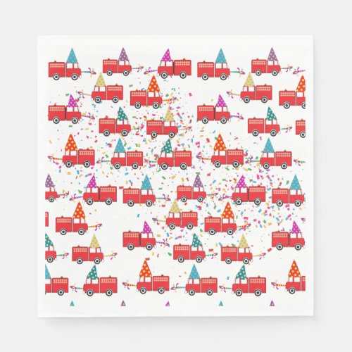 Red Fire Truck Party Pattern Napkins