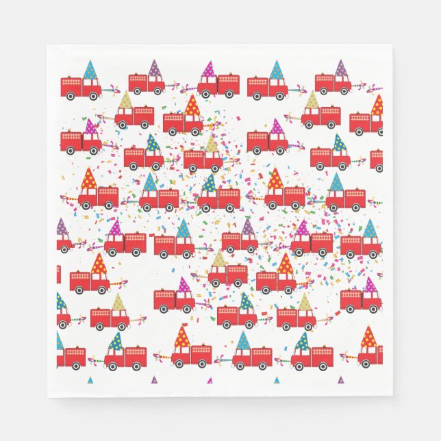 Red Fire Truck Party Pattern Napkins (Front)
