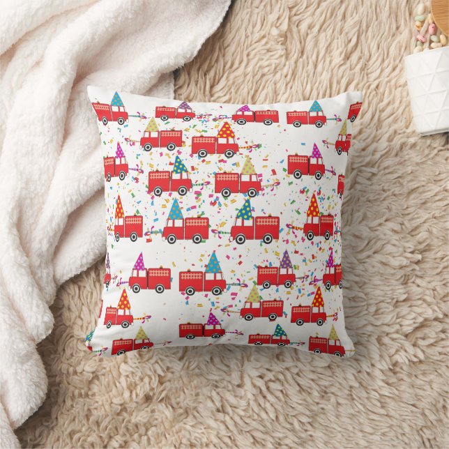 Red Fire Truck Party Pattern Throw Pillow (Blanket)