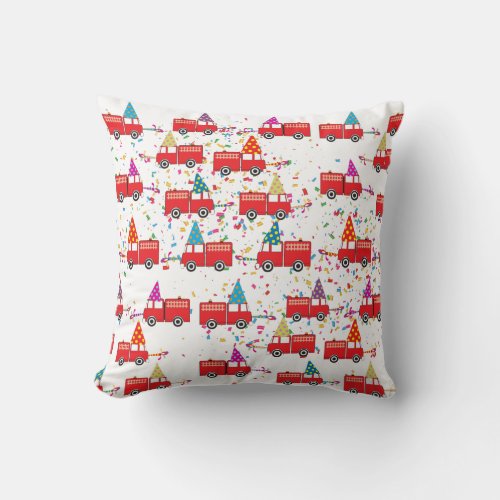 Red Fire Truck Party Pattern Throw Pillow
