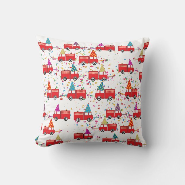 Red Fire Truck Party Pattern Throw Pillow (Front)