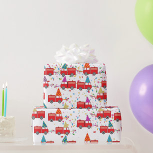 Red Fire Truck Party Pattern Wrapping Paper