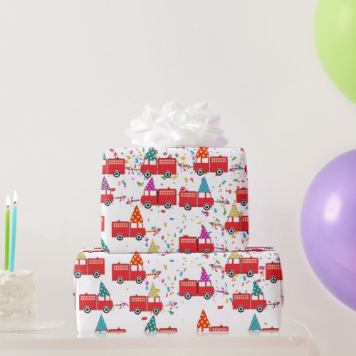 Red Fire Truck Party Pattern  Wrapping Paper