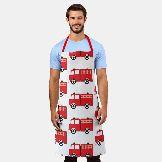 Red Fire Truck Pattern Apron (Worn)