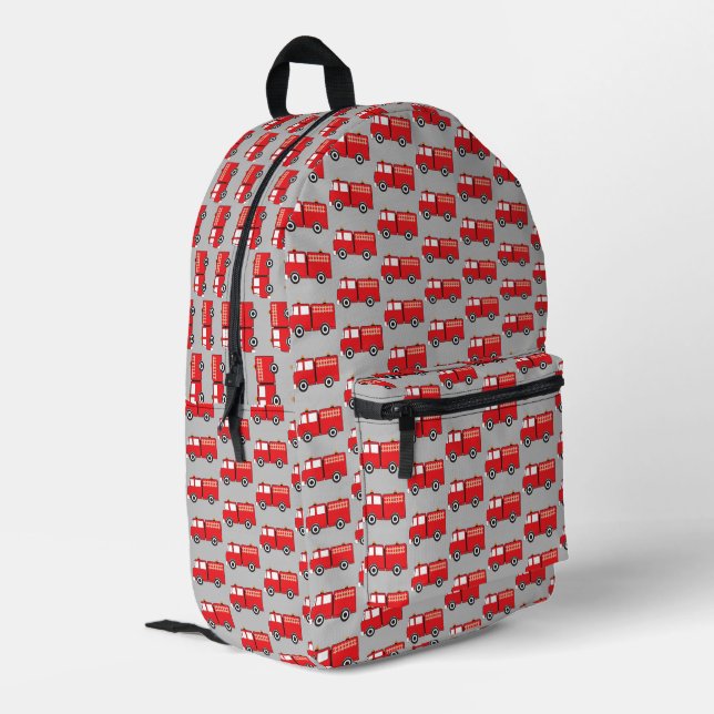 Red Fire Truck Pattern Customized Boys Girls Printed Backpack (Back Corner Left)