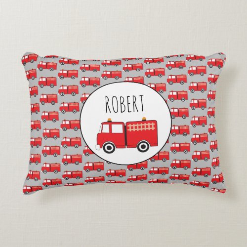 Red Fire Truck Pattern Customized Boys Name Accent Pillow