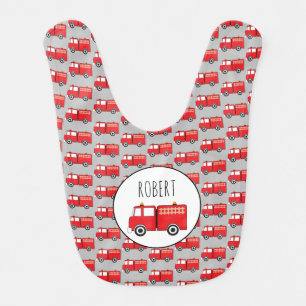 Red Fire Truck Pattern Customized Boys Name Baby Bib