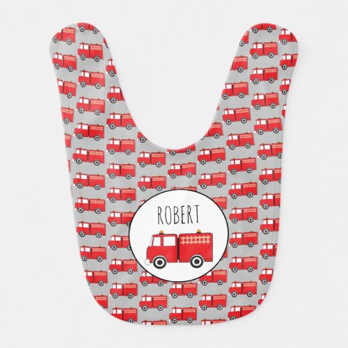 Red Fire Truck Pattern Customized Boys Name Baby Bib
