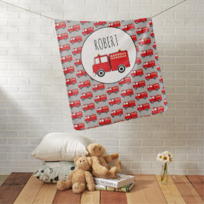 Red Fire Truck Pattern Customized Boys Name Baby Blanket