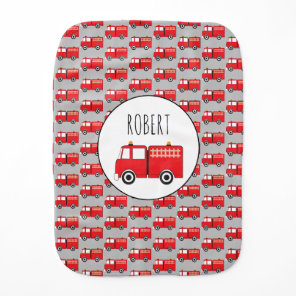 Red Fire Truck Pattern Customized Boys Name Baby Burp Cloth