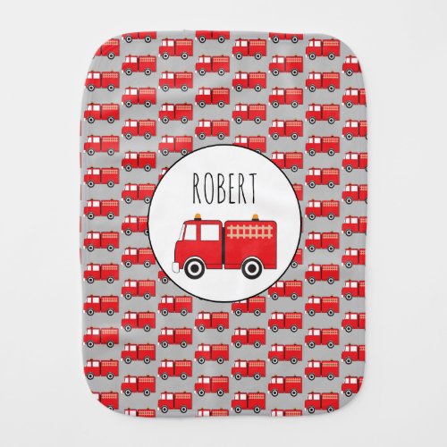 Red Fire Truck Pattern Customized Boys Name Baby Burp Cloth